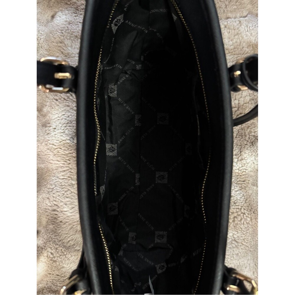 Anne Klein Black Embossed Tote with Gold Charm Accent - Picture 7 of 7